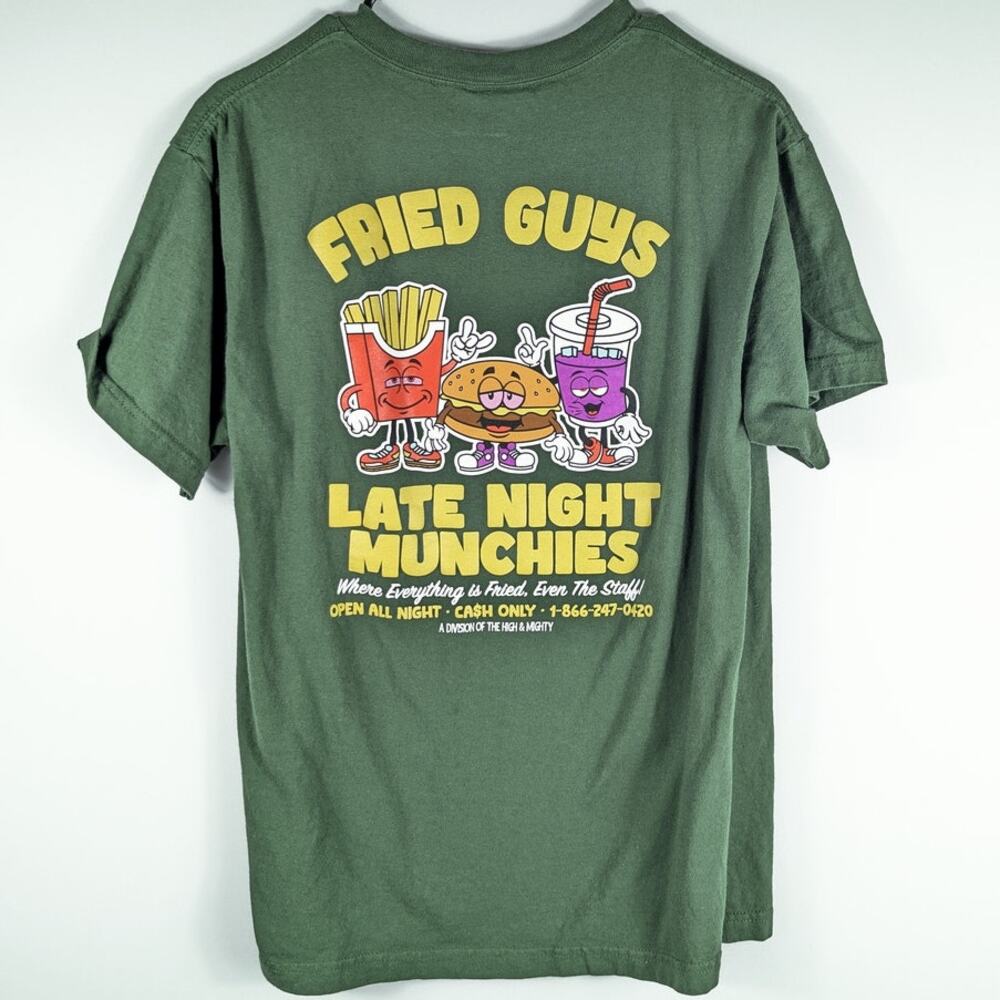 The High & Mighty M Fried Guys Late Night Munchies Mens Green Graphic Tee
